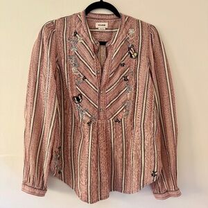 Zadig & Voltaire Teda Blouse henley collar Gauzy Embroidery Butterflies Floral L